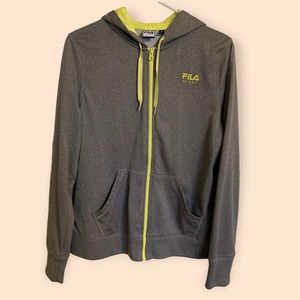 FILA Medium Grey/Yellow Zip Up Lightweight Fleece Hoodie
